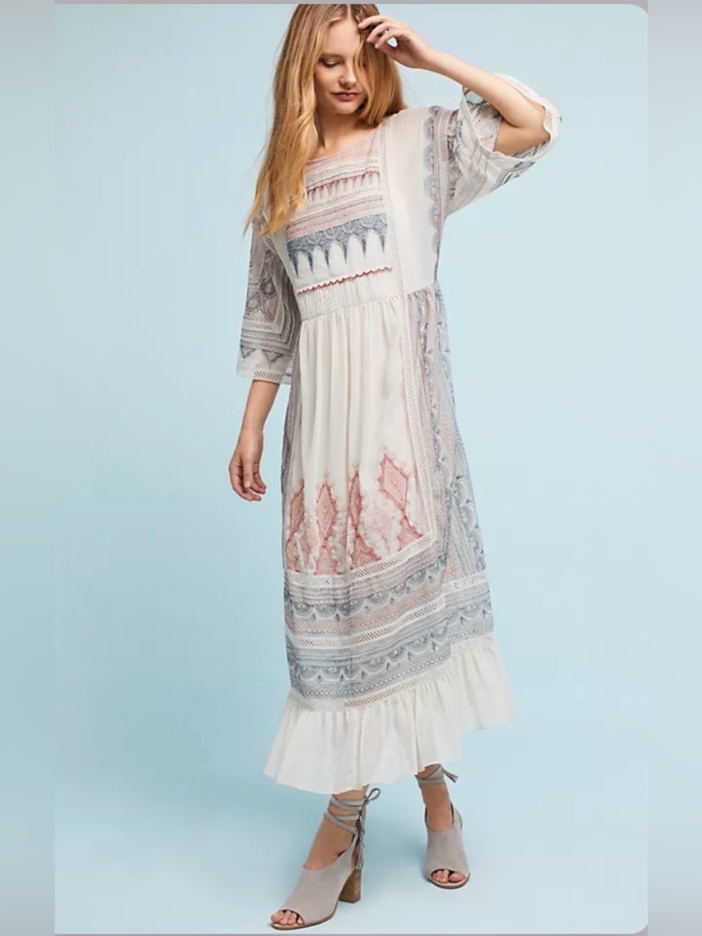 Anthropologie Maeve Toronto Boho Embroidered Peasant Midi Dress